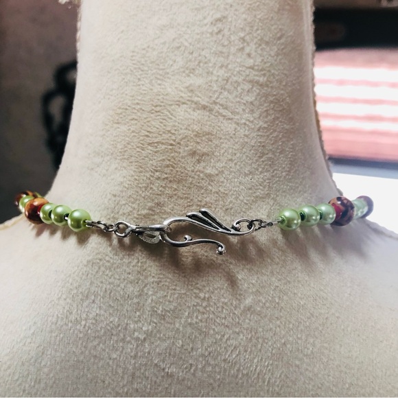 Handcrafted repurpose filigree large stone cloisonné pendant bead necklace - Picture 4 of 8